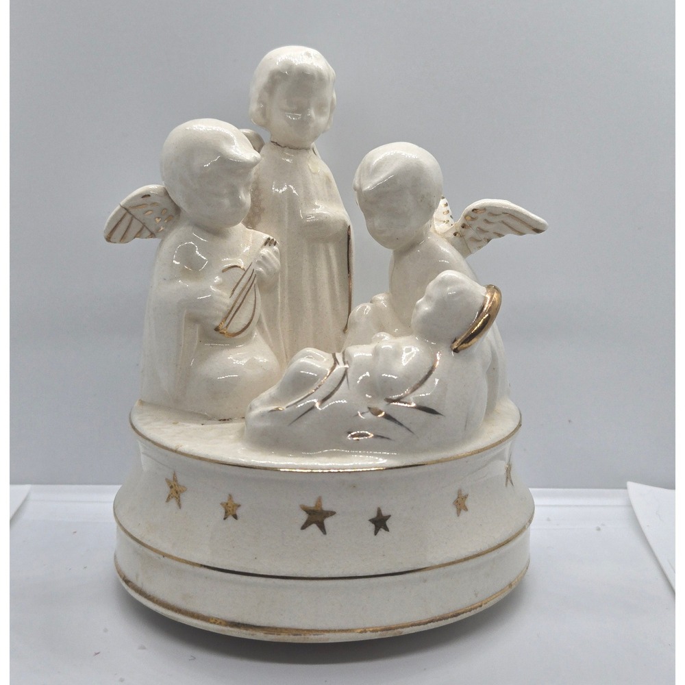 Vintage Schmid Ceramic Nativity Musical Figurine Angels Baby Jesus Japan
